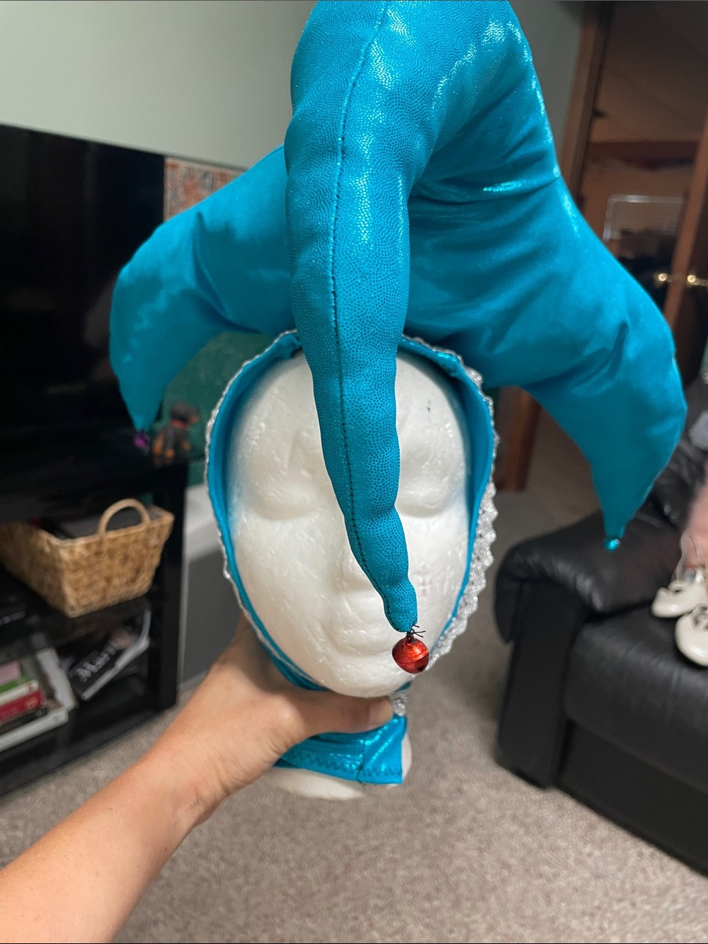 Blue sparkly elastic padded Jester Hat Costume Accessory